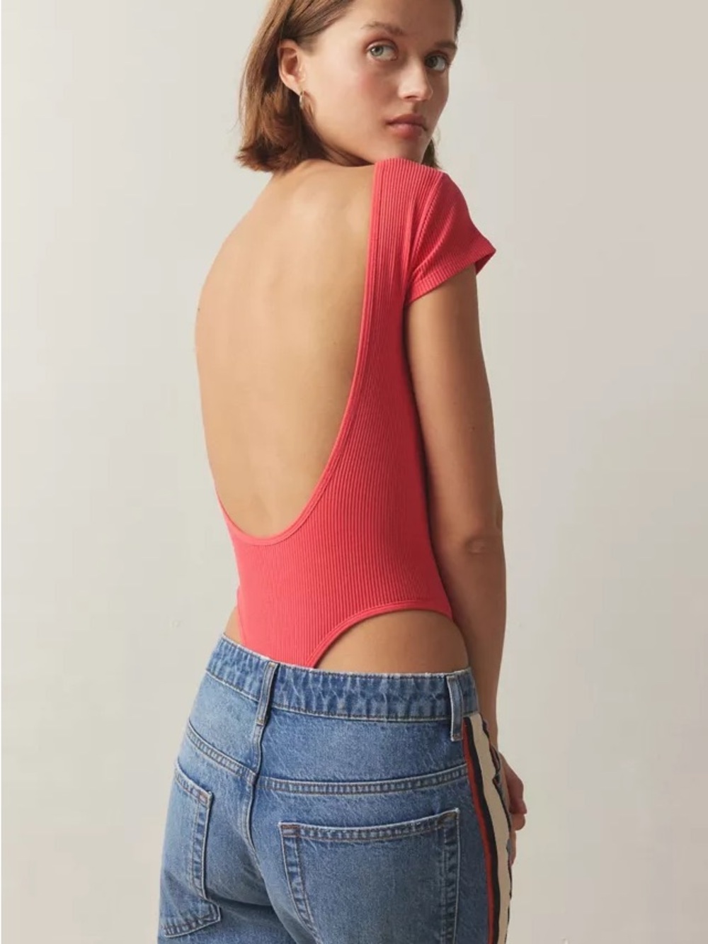 Urban Outfitters Ribbed Scoop-Back Bodysuit - Coral